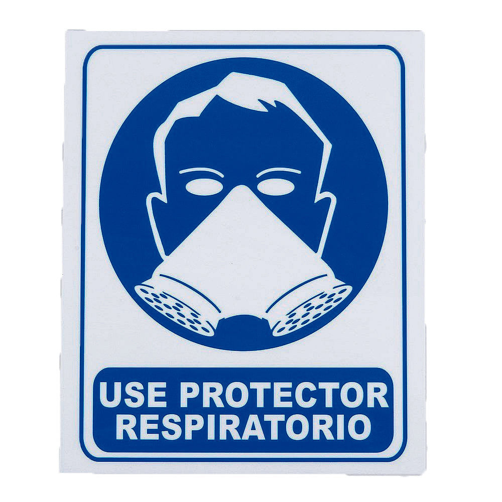Cartel Señalización Protector Respiratorio Blanco Y Azul MF Interiores