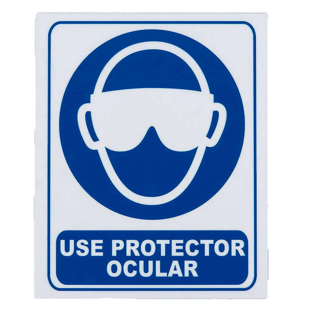 Cartel Señalética Protector Ocular Blanco y Azul Randon