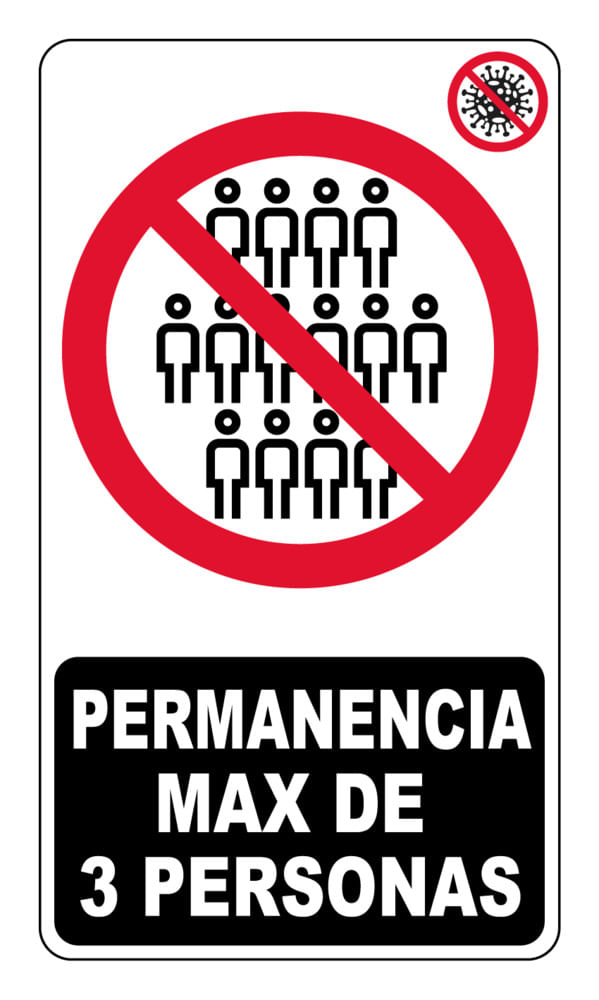 Cartel Señalización Permanencia Max 3 Personas 11x13 Cm Randon
