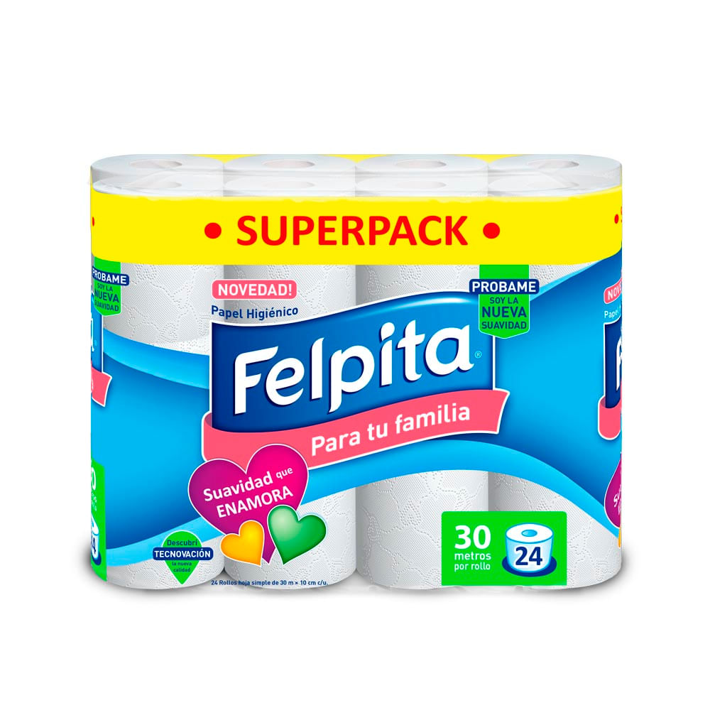 Papel Higiénico Superpack 24 Rollos 30 Mts Blanco Felpita