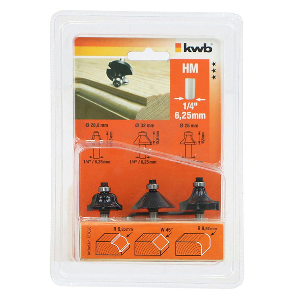Set 3 Fresas para Molduras 1/4" 6,25 Mm Kwb