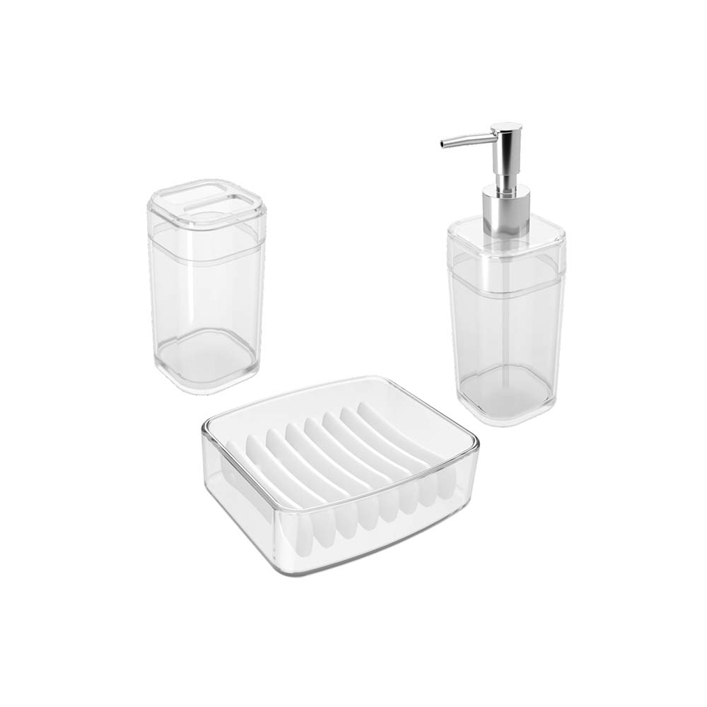 Set de Baño Plástico Transparente 3 Piezas QUO Productos