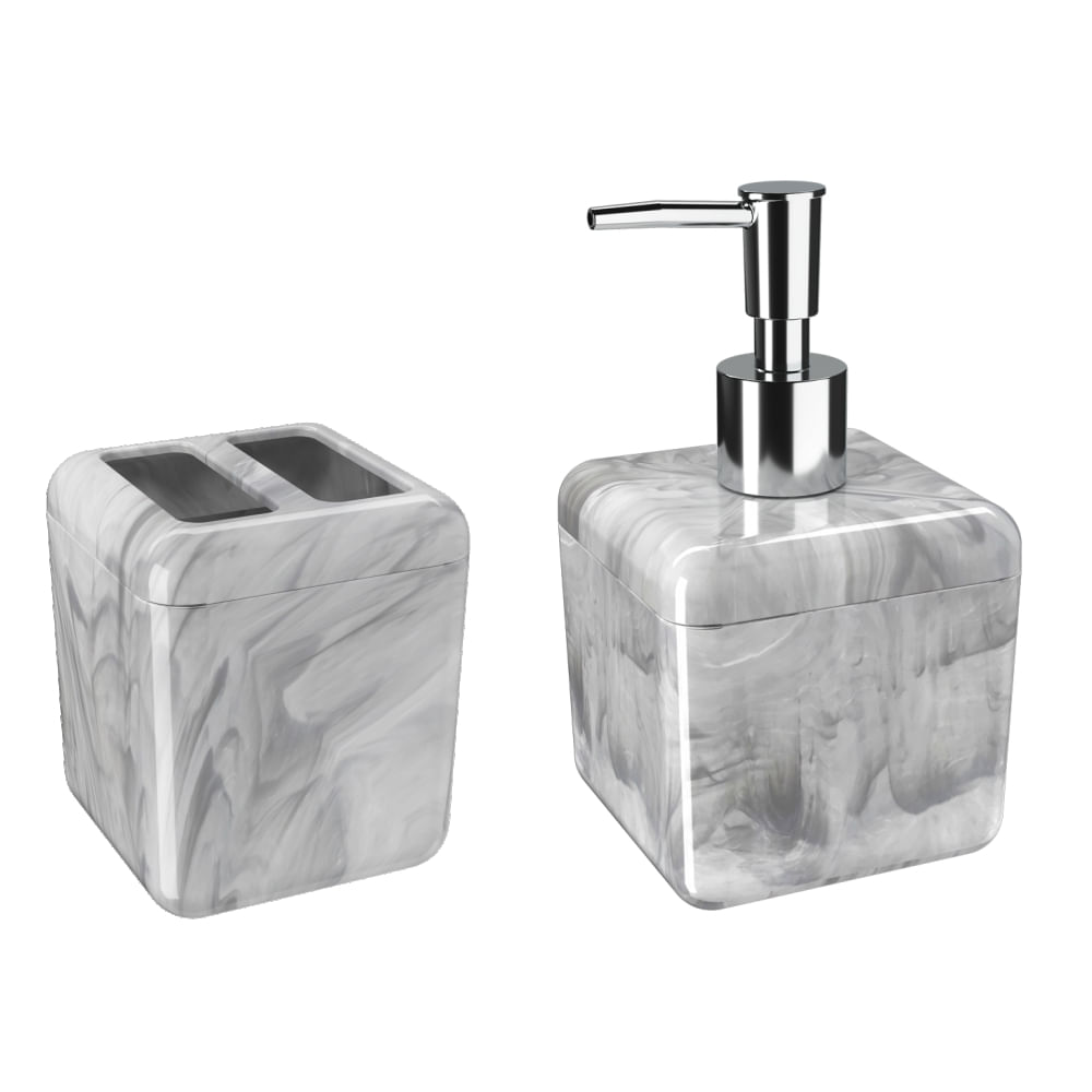 Set Accesorios de Baño Plástico Mármol Gris Cube QUO Productos