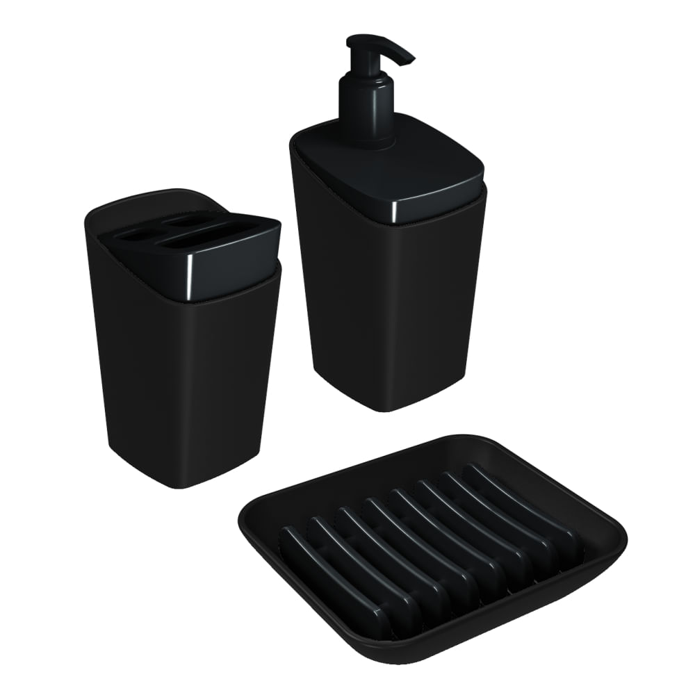 Set de Accesorios de Baño Plástico Negro 3 Un QUO Productos