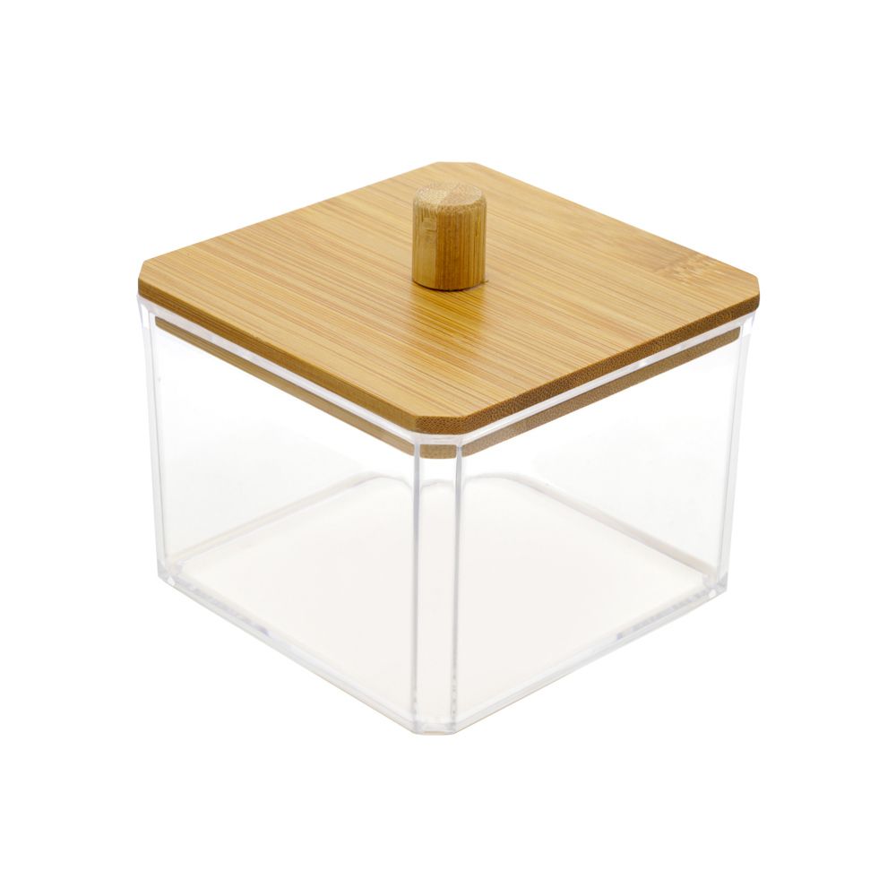 Organizador Maquillaje 10X9,5X9,5 Cm AS Transparente Tapa Bambú Amalfi