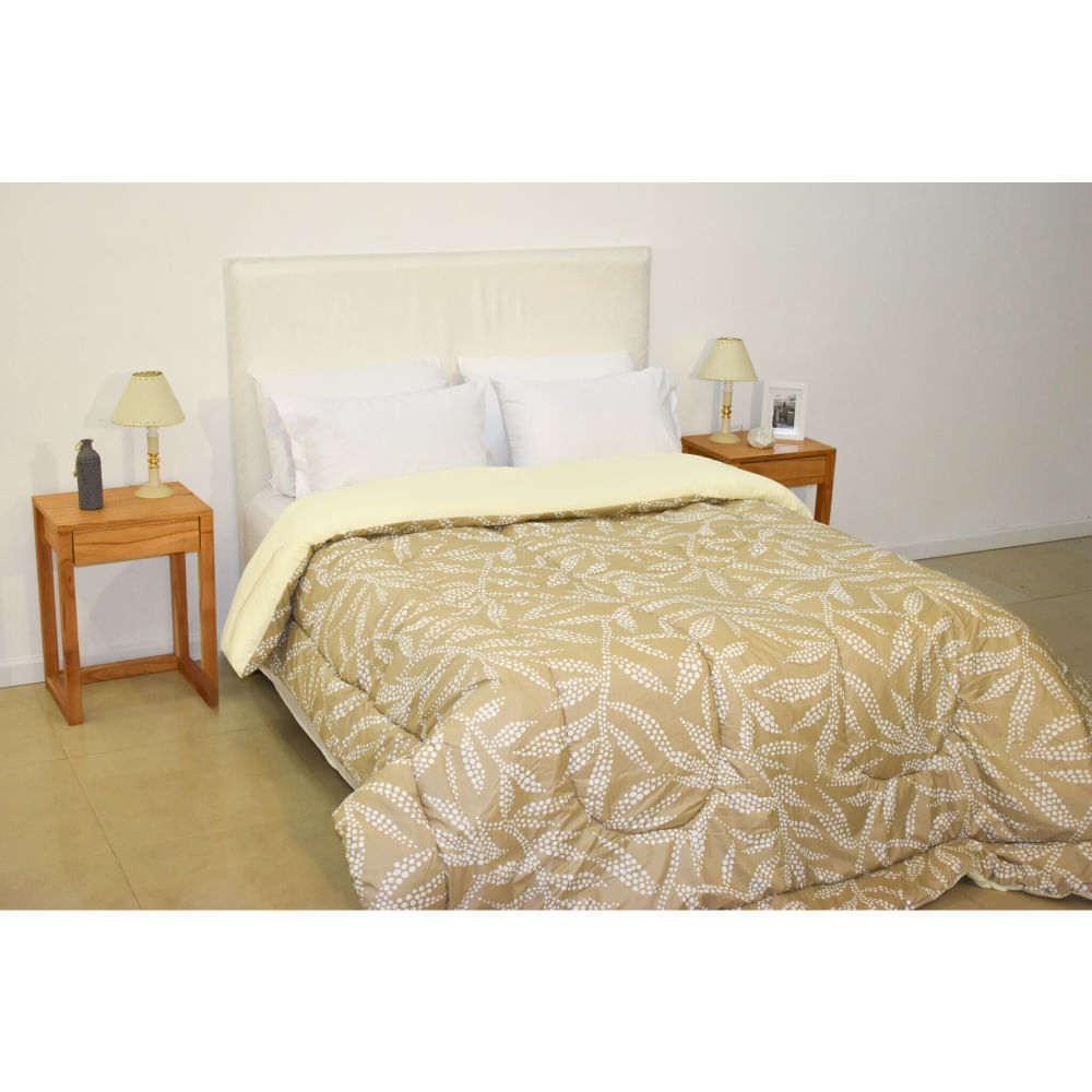 Acolchado Microfibra Beige Queen 180 Grs Reversible Blanco Paris